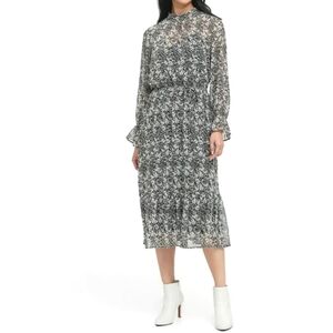 Banana Republic Sheer Whimsical Moody Peasant Floral Grannycore Midi Dress
